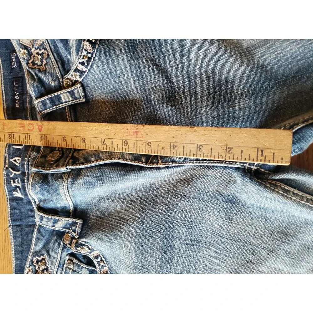 Sz 15 Jr Keya USA Women Easy Fit  Rhinestones Embroidered Cuff Capri Jean EUC - Picture 10 of 11